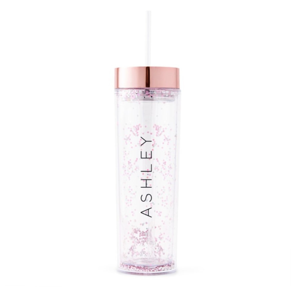 ROSE GOLD PLASTIC DRINK TUMBLER - VERTICAL LINE PRINTING