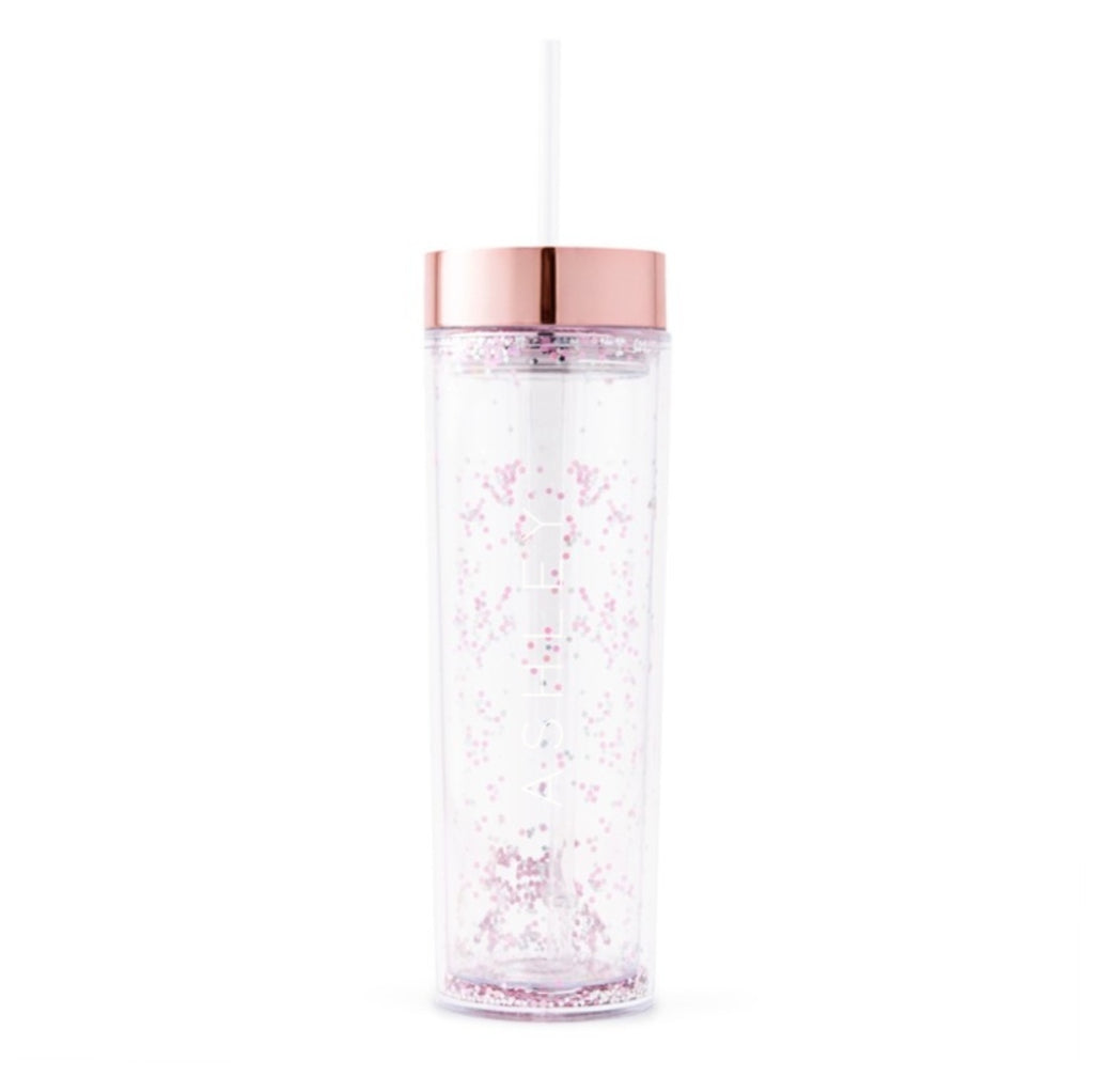 ROSE GOLD PLASTIC DRINK TUMBLER - VERTICAL LINE PRINTING