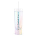 IRIDESCENT PERSONALIZED PLASTIC DRINK TUMBLER - CONTEMPORARY VERTICAL LINE PRINTING