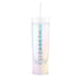 IRIDESCENT PERSONALIZED PLASTIC DRINK TUMBLER - CONTEMPORARY VERTICAL LINE PRINTING