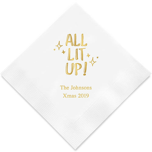 "ALL LIT UP" PRINTED BEVERAGE NAPKINS (50/pkg) - AyaZay Wedding Shoppe