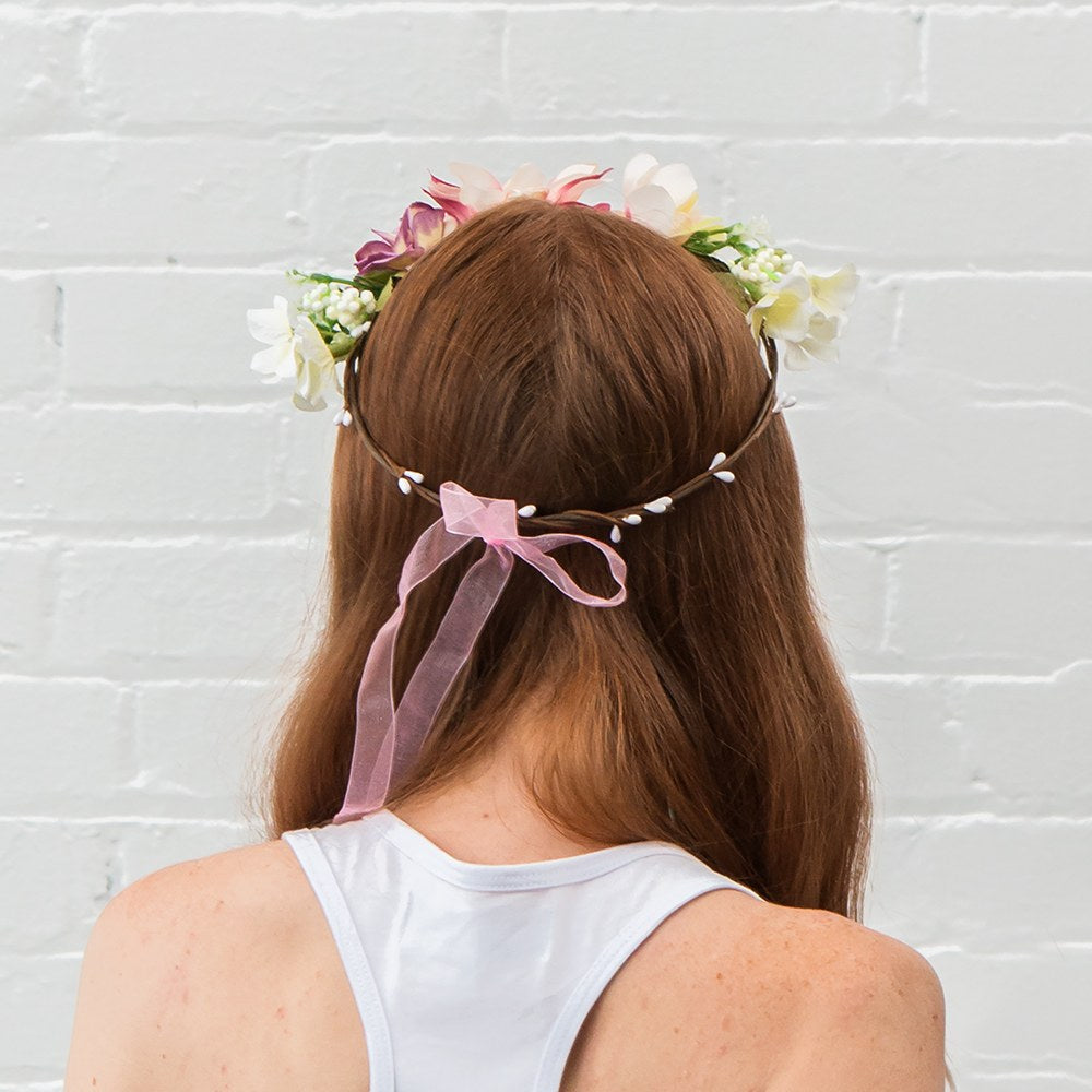 BRIDAL PARTY FLOWER CROWN WREATH - LIGHT PINK DAHLIA MEDLEY