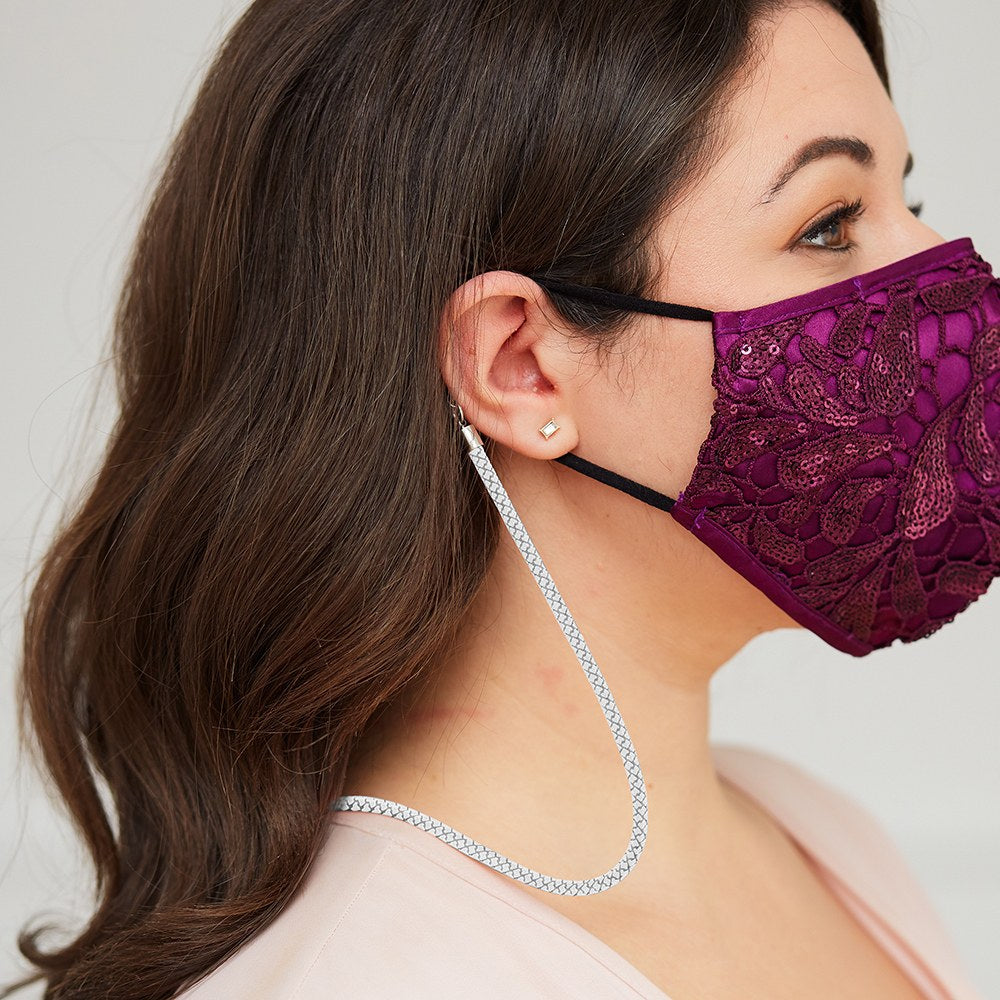 23" FACE MASK LANYARD WITH MAGNETIC SAFETY RELEASE - WHITE/SILVER