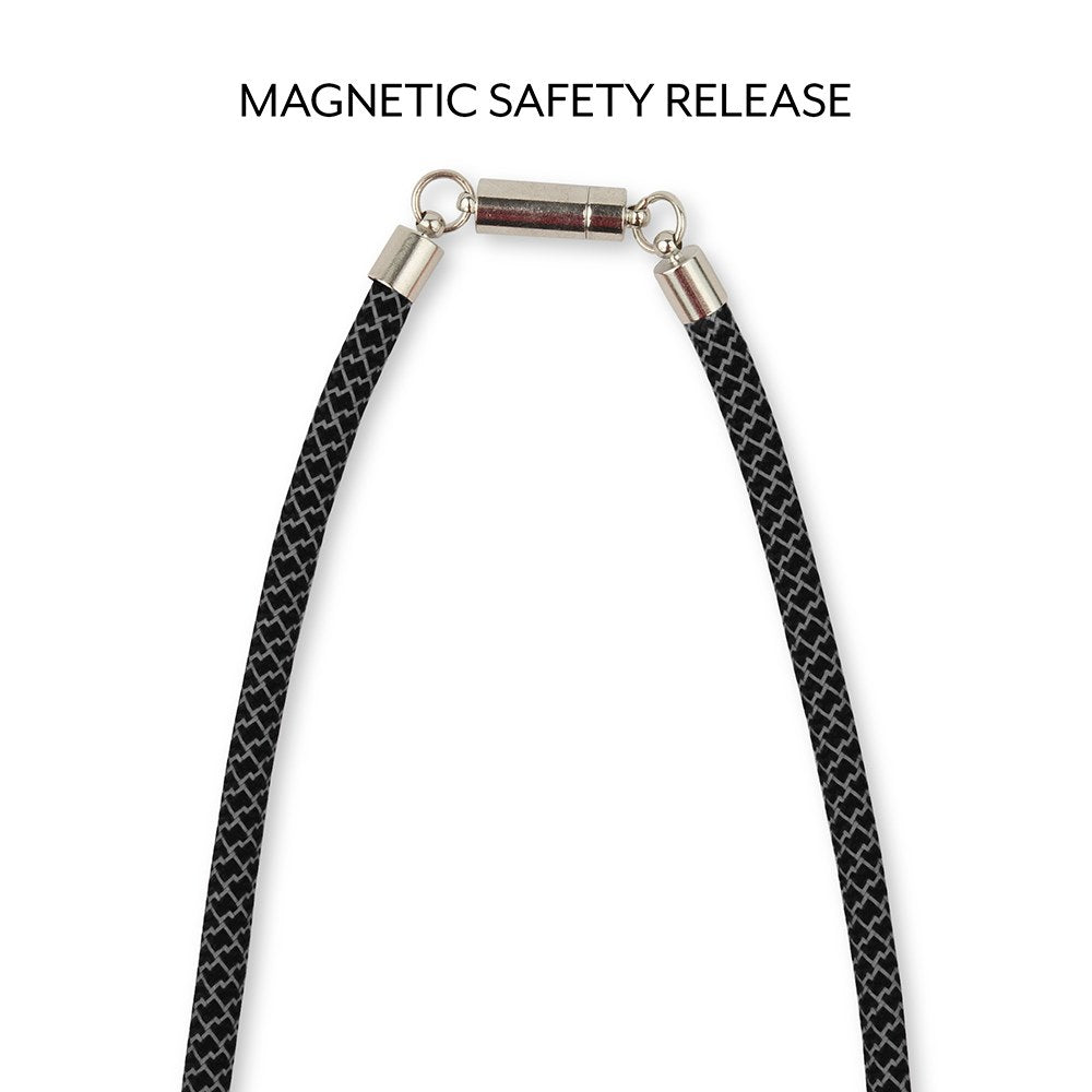 23" FACE MASK LANYARD WITH MAGNETIC SAFETY RELEASE - BLACK/SILVER