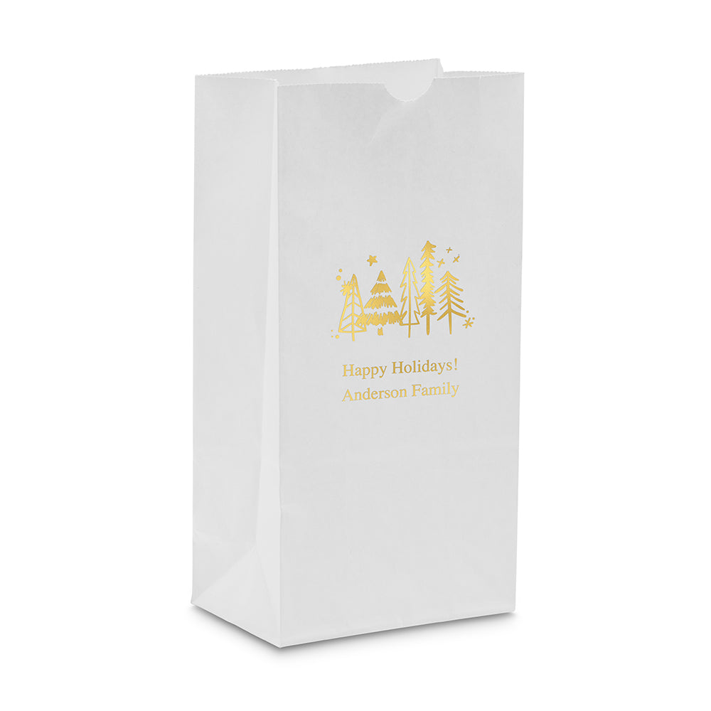 CHRISTMAS PINE TREES BLOCK BOTTOM GUSSET PAPER GOODIE BAGS