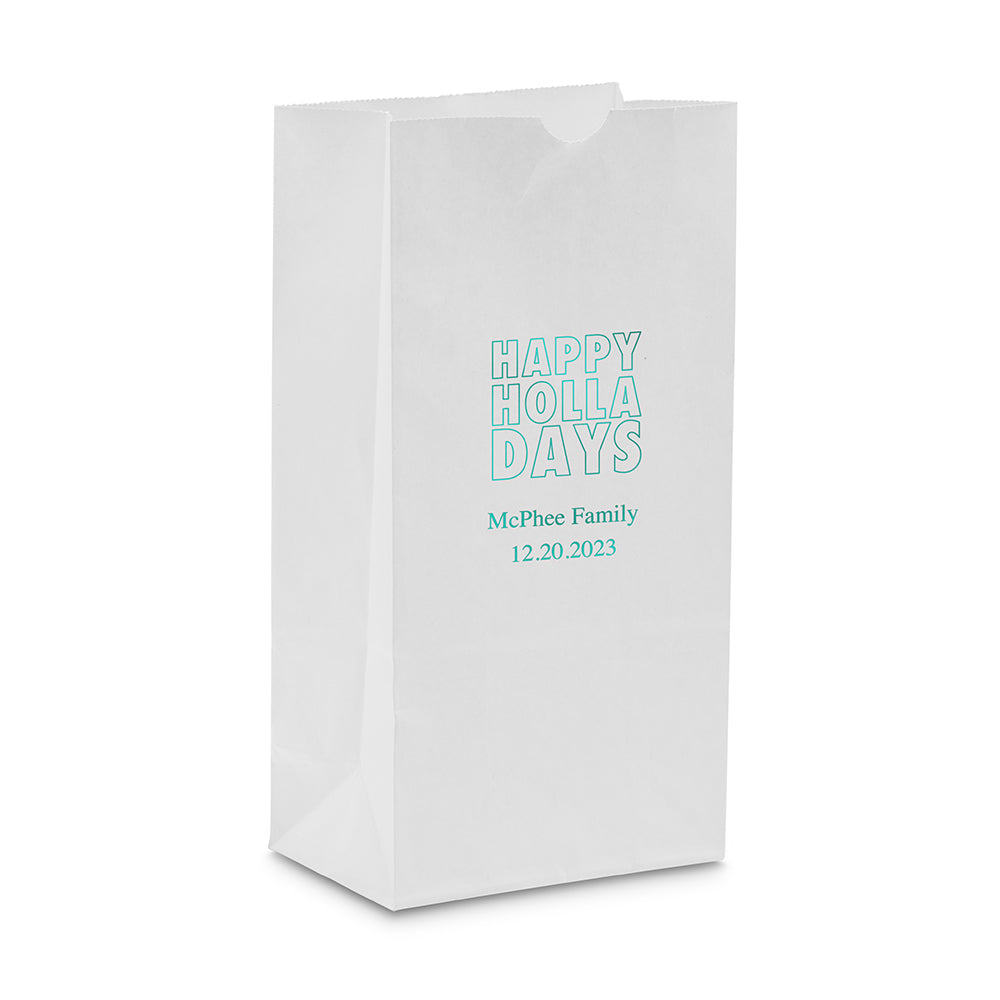 HAPPY HOLLADAYS BLOCK BOTTOM GUSSET PAPER GOODIE BAGS