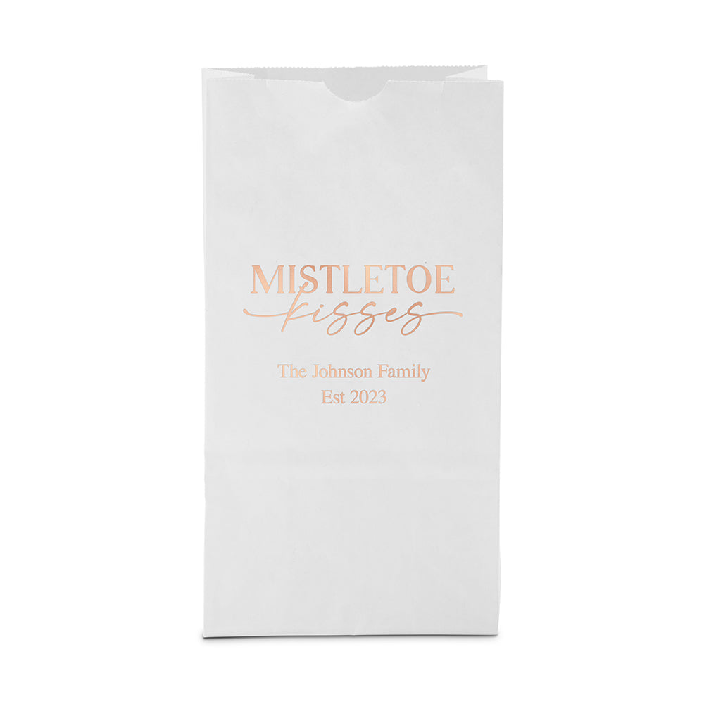 MISTLETOE KISSES BLOCK BOTTOM GUSSET PAPER GOODIE BAGS