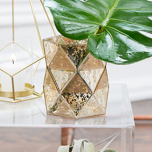 GOLD GEOMETRIC MERCURY GLASS HURRICANE VASE - AyaZay Wedding Shoppe