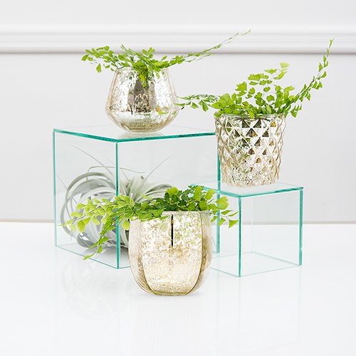 GOLD MERCURY GLASS VOTIVE HOLDER OR BUD VASE SET (set of 3) - AyaZay Wedding Shoppe