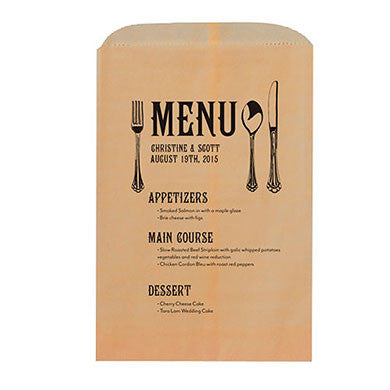 FLAT POCKET GOODIE BAG WITH UTENSIL MENU PRINT - AyaZay Wedding Shoppe