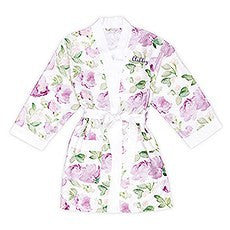 LAVENDER WATERCOLOR FLORAL SILKY KIMONO ROBE ON WHITE - AyaZay Wedding Shoppe