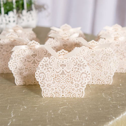 LUSCIOUS FOIL LACE FAVOUR BOX WITH RIBBON (10/pkg) - AyaZay Wedding Shoppe