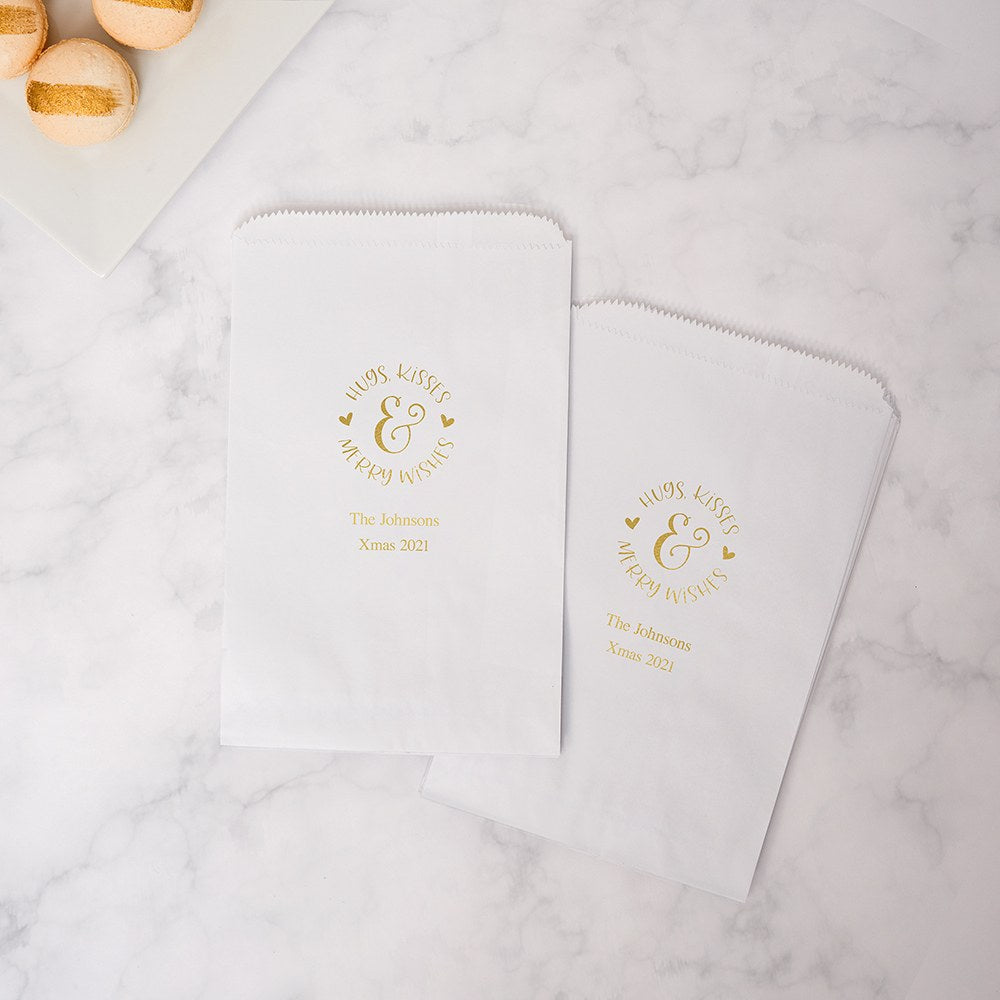 HUGS, KISSES & MERRY WISHES FLAT POCKET STYLE GOODIE BAG