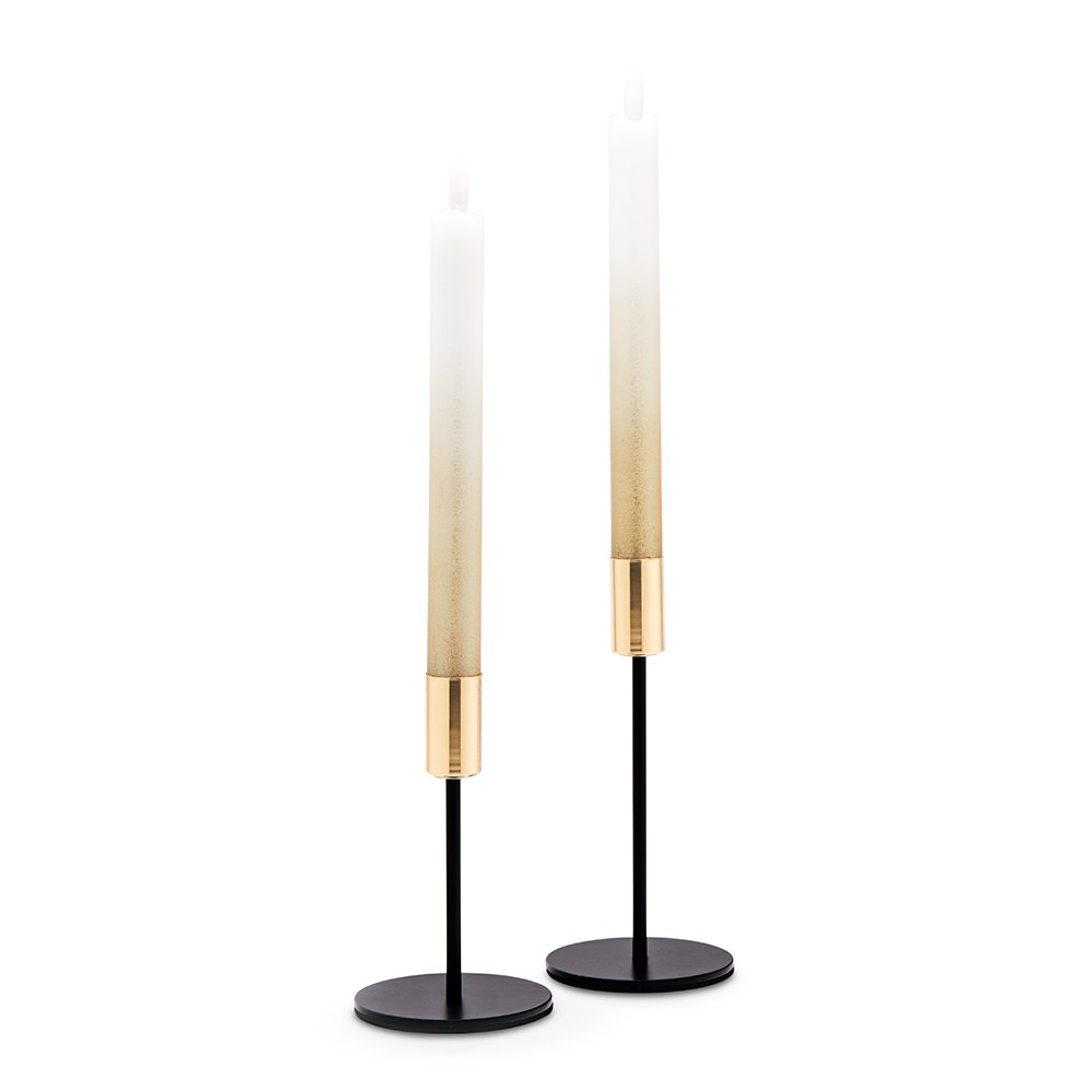 MODERN TIERED TAPER CANDLE HOLDERS - BLACK & GOLD  (SET OF 2)