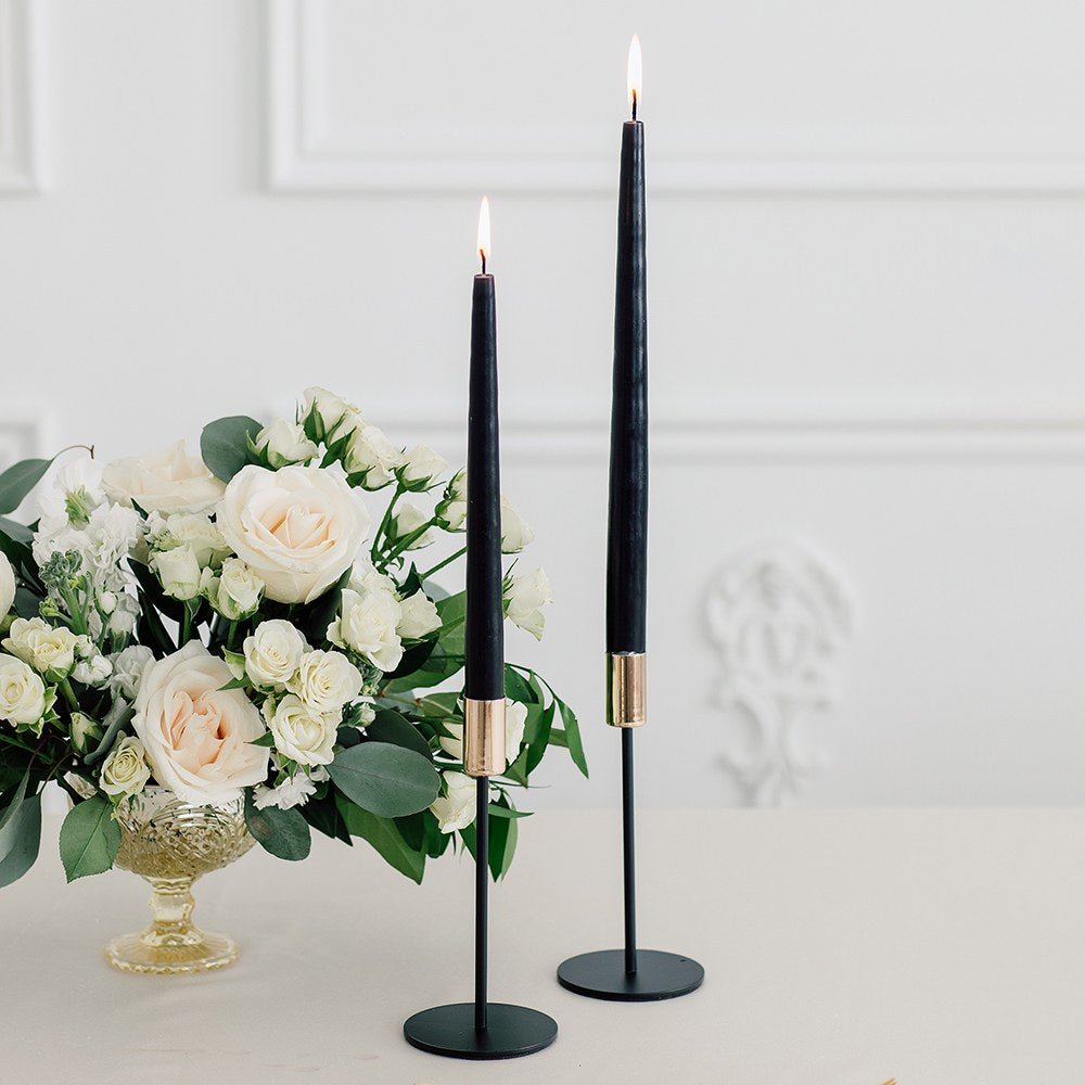 MODERN TIERED TAPER CANDLE HOLDERS - BLACK & GOLD  (SET OF 2)