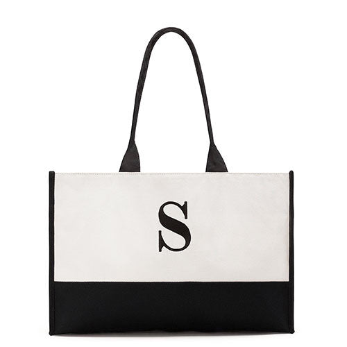 MODERN INITIAL COLORBLOCK TOTE - BLACK - AyaZay Wedding Shoppe