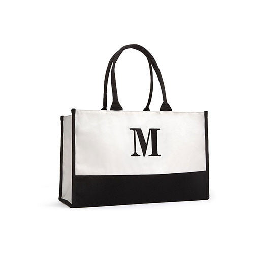 MODERN INITIAL COLORBLOCK TOTE - BLACK - AyaZay Wedding Shoppe