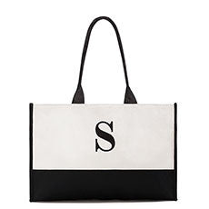 MODERN INITIAL COLORBLOCK TOTE - BLACK - AyaZay Wedding Shoppe