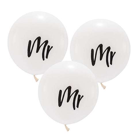 17" LARGE WHITE ROUND WEDDING BALLOONS - "MR" (3/pkg) - AyaZay Wedding Shoppe