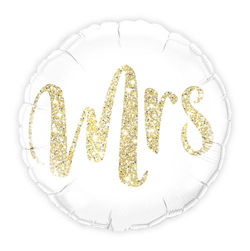 MYLAR FOIL HELIUM PARTY BALLOON WEDDING DECORATION - WHITE WITH GOLD MRS. GLITTER - AyaZay Wedding Shoppe