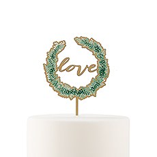 NATURAL WOOD FULL COLOUR CAKE TOPPER - LOVE WREATH