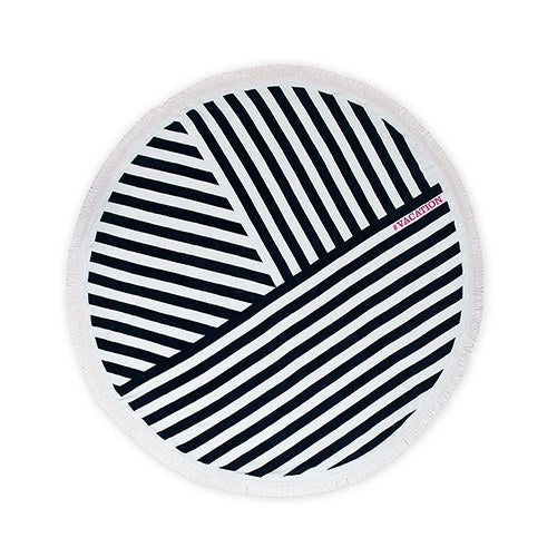 NAVY & WHITE STRIPED ROUND BEACH TOWEL - AyaZay Wedding Shoppe