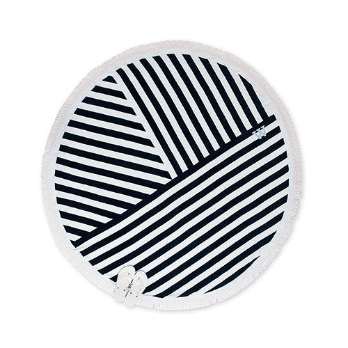 NAVY & WHITE STRIPED ROUND BEACH TOWEL - AyaZay Wedding Shoppe