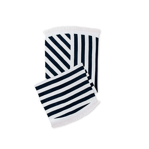 NAVY & WHITE STRIPED ROUND BEACH TOWEL - AyaZay Wedding Shoppe