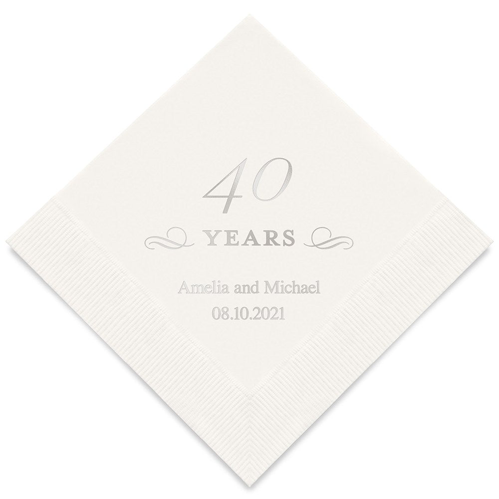 PERSONALIZED FOIL PRINTED PAPER NAPKINS - 40 Years
(50/pkg)