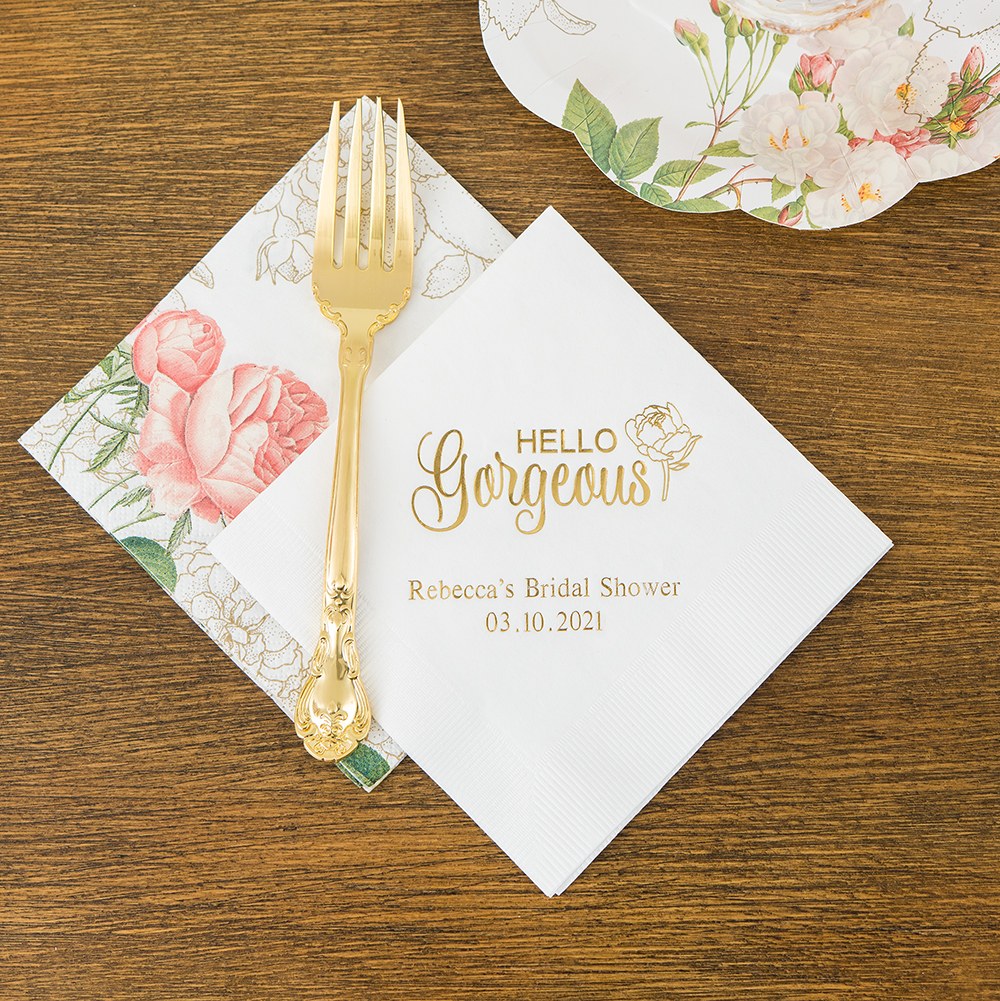 PERSONALIZED FOIL PRINTED PAPER NAPKINS - Hello Gorgeous
(50/pkg)