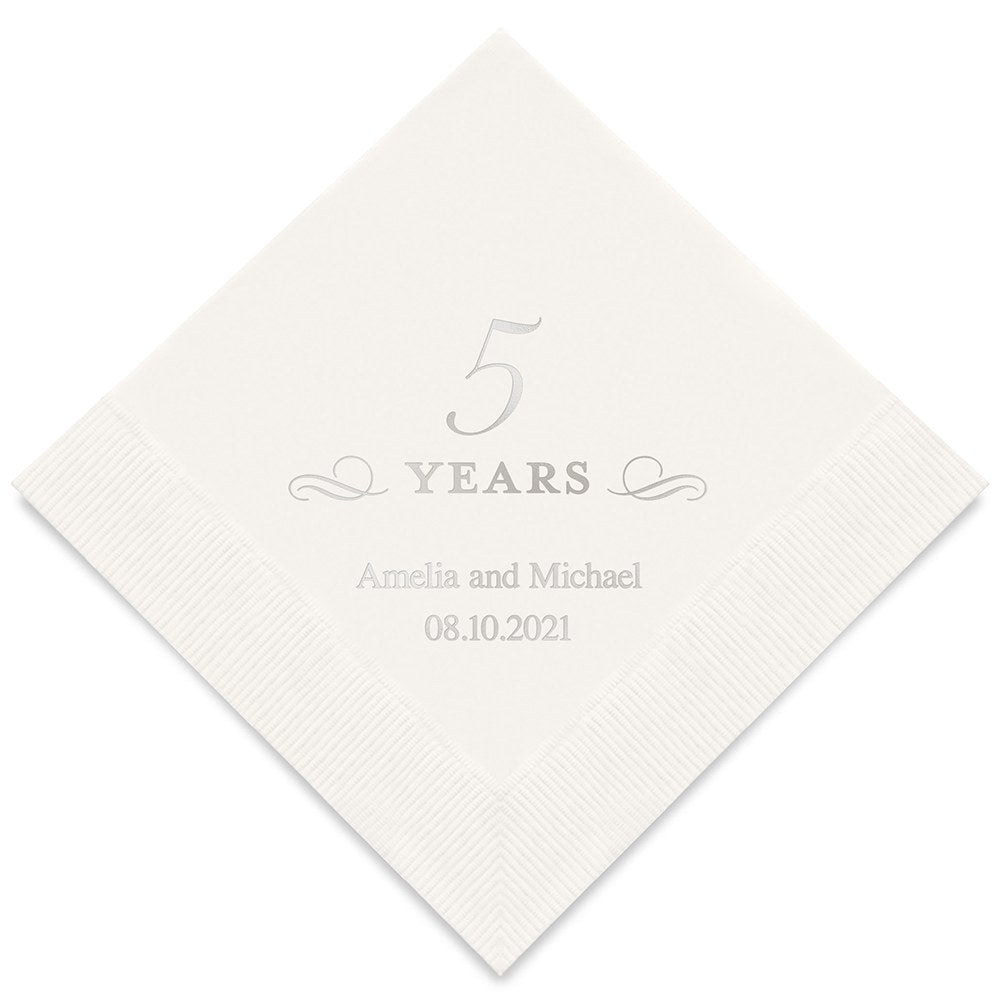 PERSONALIZED FOIL PRINTED PAPER NAPKINS - 5 Years
(50/pkg)