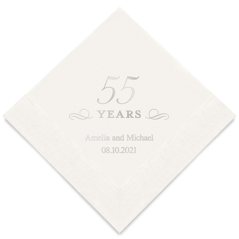PERSONALIZED FOIL PRINTED PAPER NAPKINS - 55 Years
(50/pkg)