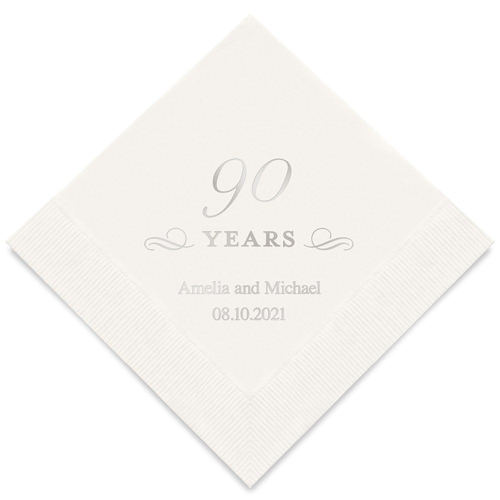 PERSONALIZED FOIL PRINTED PAPER NAPKINS - 90 Years
(50/pkg)