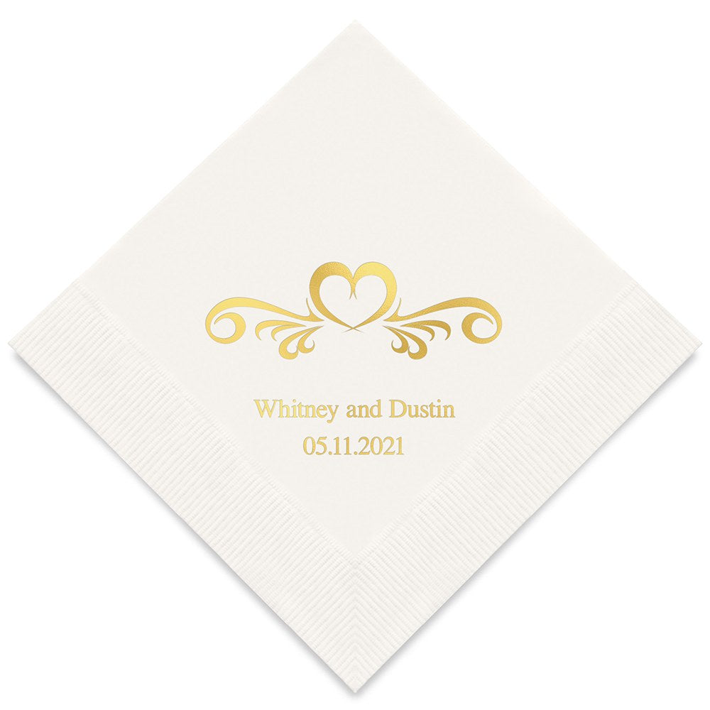 PERSONALIZED FOIL PRINTED PAPER NAPKINS - Heart Swirl
(50/pkg)