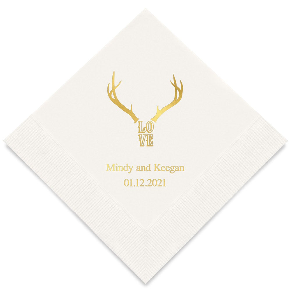 PERSONALIZED FOIL PRINTED PAPER NAPKINS - Love Antlers
(50/pkg)