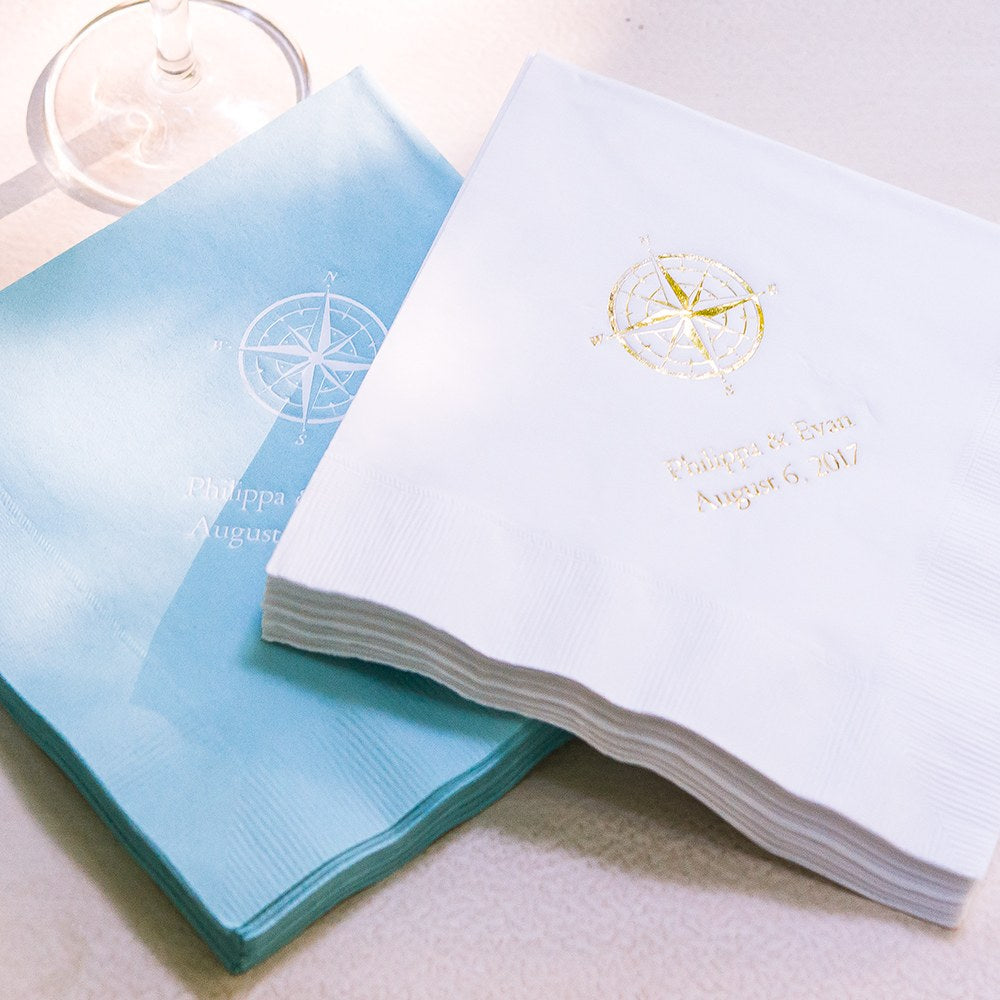 PERSONALIZED FOIL PRINTED PAPER NAPKINS - Vintage Travel Compass
(50/pkg)