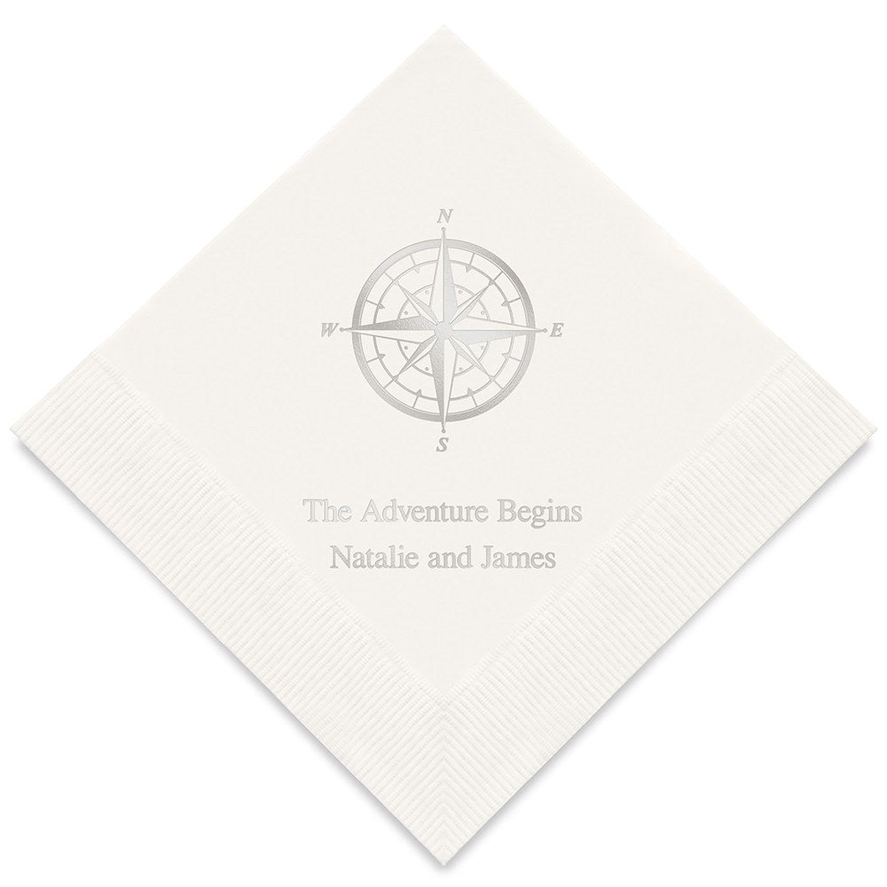 PERSONALIZED FOIL PRINTED PAPER NAPKINS - Vintage Travel Compass
(50/pkg)