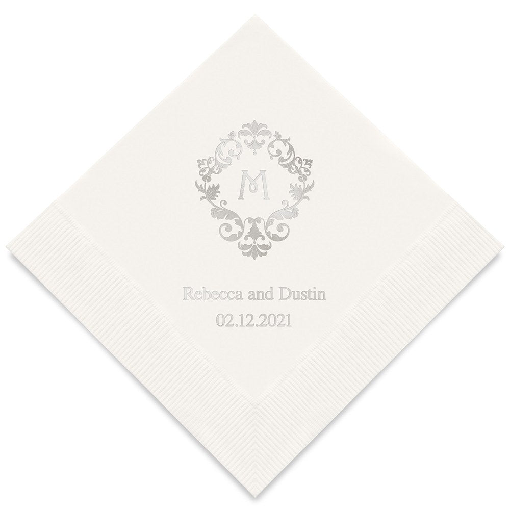 PERSONALIZED FOIL PRINTED PAPER NAPKINS - Classic Filigree Initial
(50/pkg)