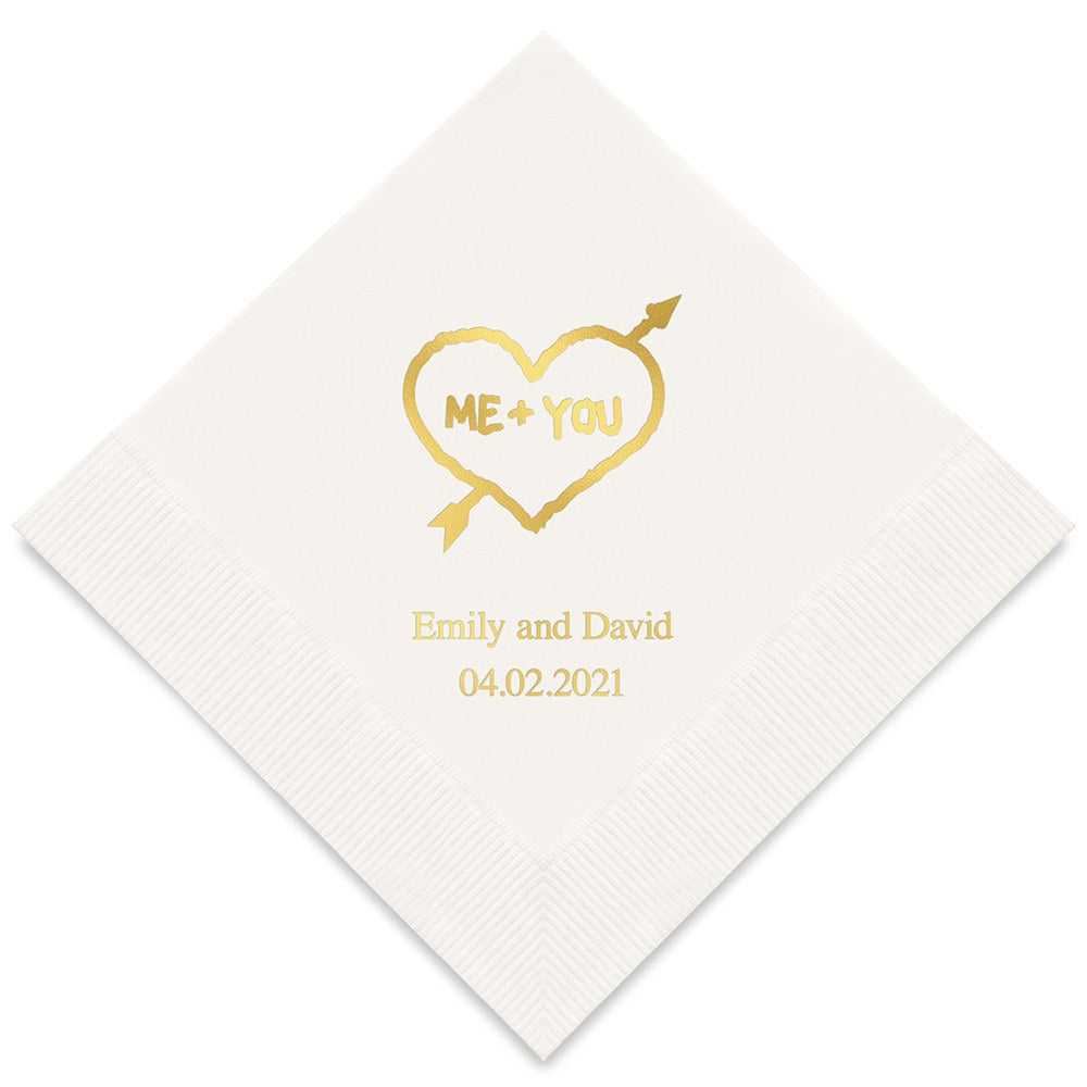 PERSONALIZED FOIL PRINTED PAPER NAPKINS - Me+You In Heart And Arrow
(50/pkg)