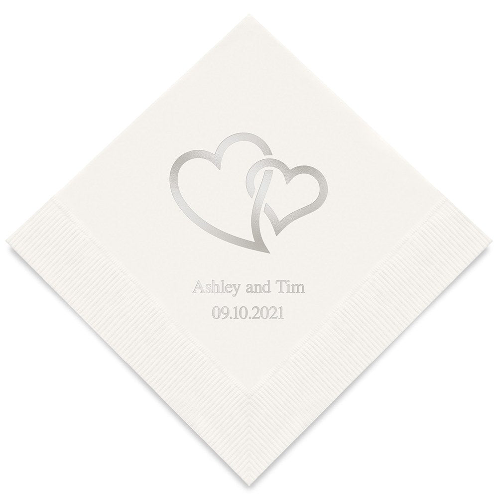 PERSONALIZED FOIL PRINTED PAPER NAPKINS - Linked Double Hearts
(50/pkg)