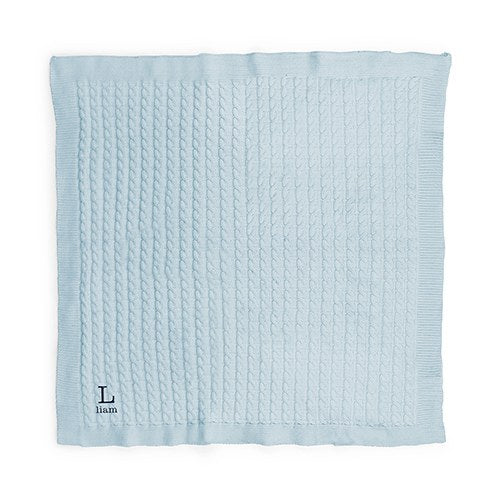 PERSONALIZED COTTON CABLE KNIT BABY BLANKET - MONOGRAM (pink/blue/white) - AyaZay Wedding Shoppe