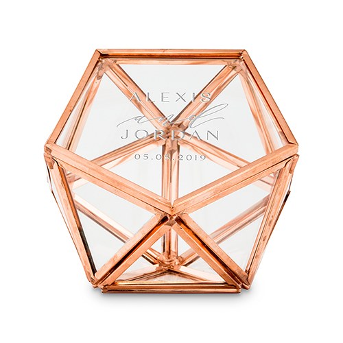 SMALL GLASS GEOMETRIC TERRARIUM STYLE RING BOX - MODERN COUPLE ETCHING - AyaZay Wedding Shoppe