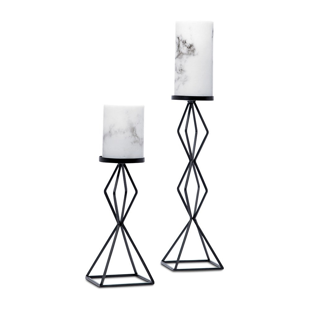 BLACK GEO PILLAR CANDLE HOLDER - SET OF 2