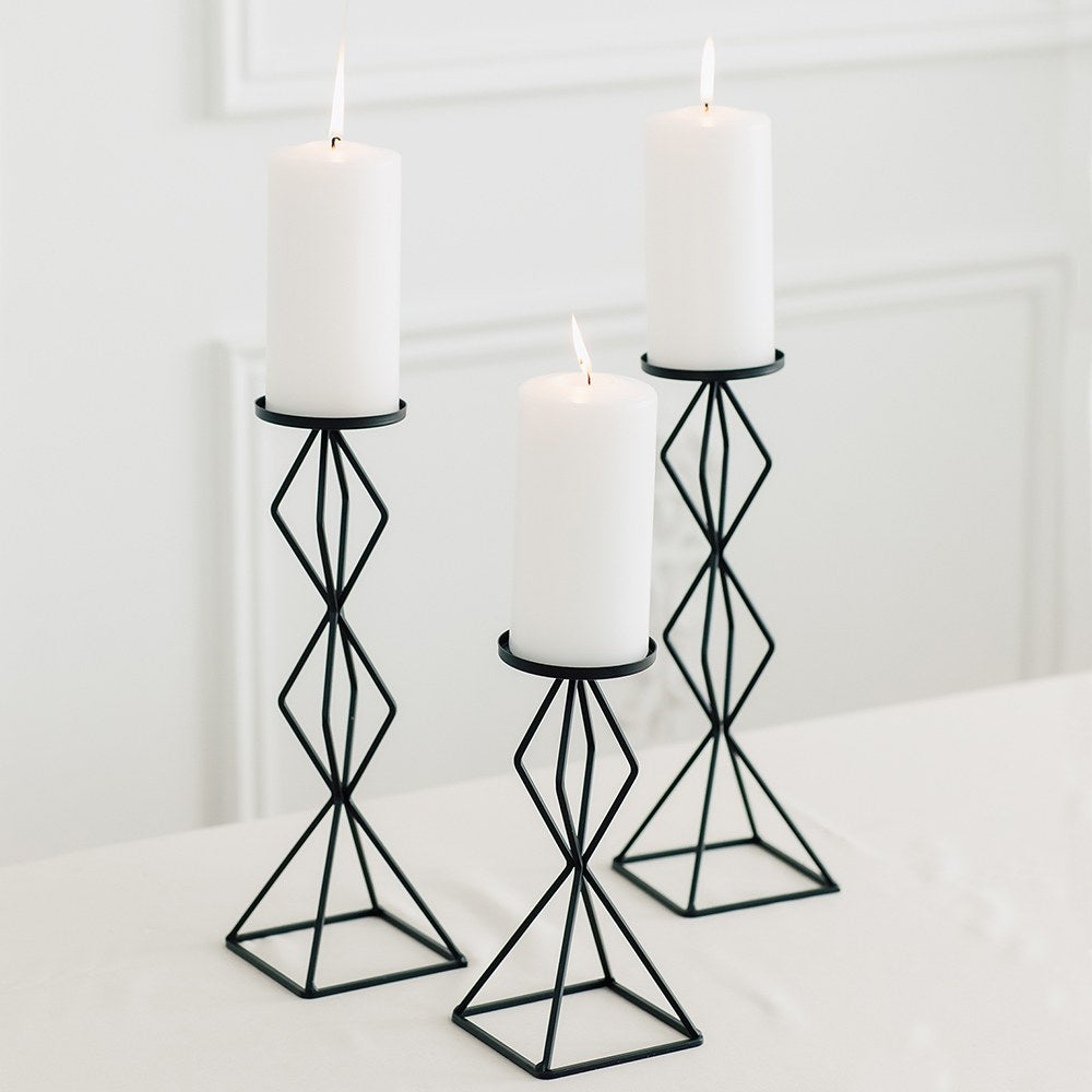 BLACK GEO PILLAR CANDLE HOLDER - SET OF 2
