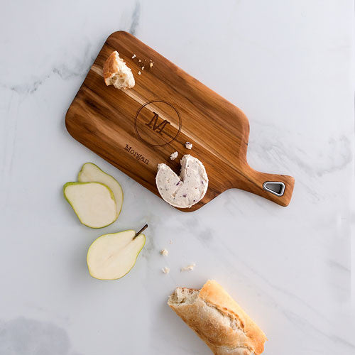 TEAK WOOD CUTTING AND SERVING BOARD WITH MONOGRAM ETCHING - AyaZay Wedding Shoppe