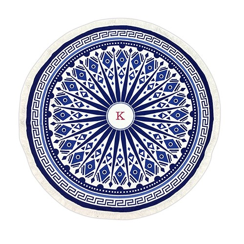 TRIBAL PRINT ROUND BEACH TOWEL - BLUE & WHITE - AyaZay Wedding Shoppe