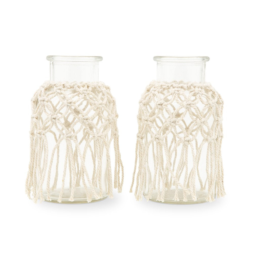 WOVEN MACRAME & GLASS FLOWER VASE (SET OF 4)