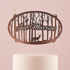 JUST MARRIED WOODLAND WOOD VANEER CAKE TOPPER - AyaZay Wedding Shoppe