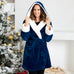 WOMEN'S PERSONALIZED EMBROIDERED FLUFFY PLUSH ROBE WITH HOOD - NAVY BLUE