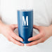 PERSONALIZED STAINLESS STEEL INSULATED NAVY BLUE TRAVEL MUG - SANS SERIF MONOGRAM PRINT